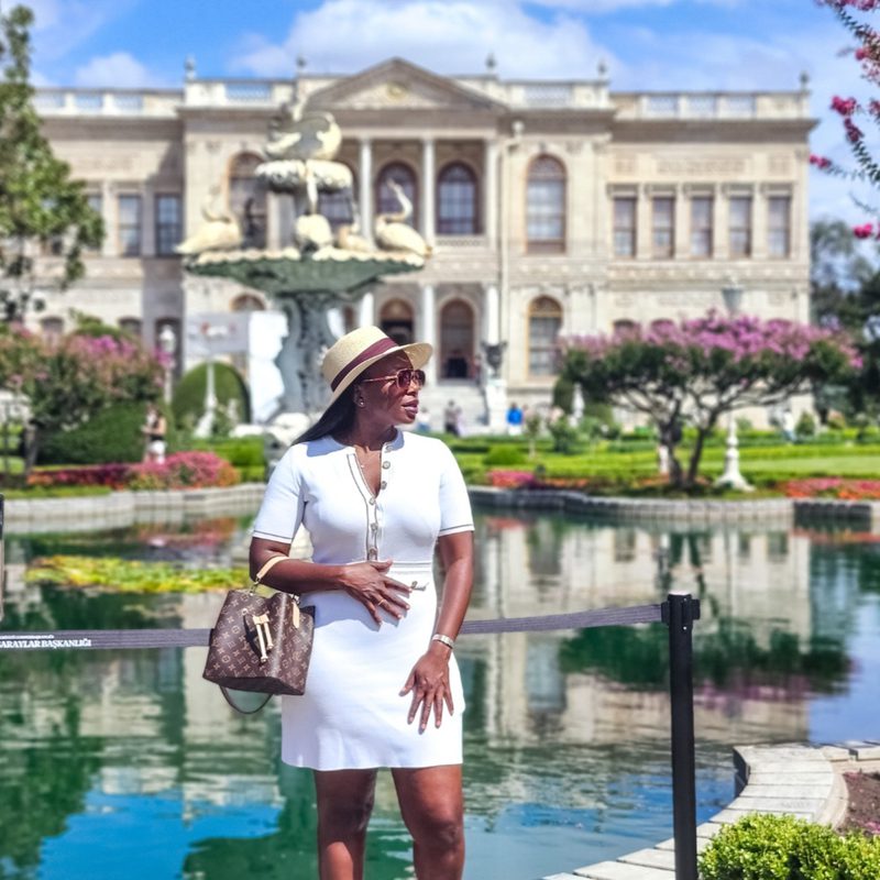 Hayley Molefe outside Dolmabahçe Palace, Istanbul